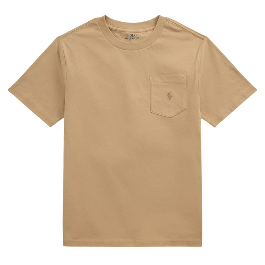 Vintage Khaki - Front - Ralph Lauren Childrens-Kids Embroidered Pocket Regular T-Shirt