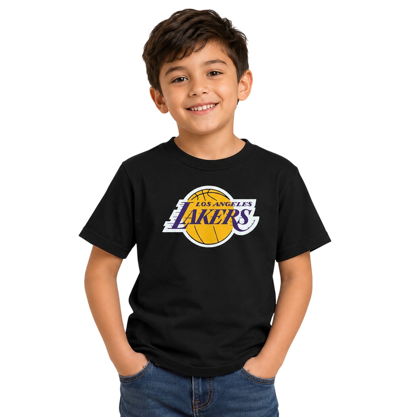 Black - Back - Los Angeles Lakers Childrens-Kids Graphic Jersey Crew Neck T-Shirt