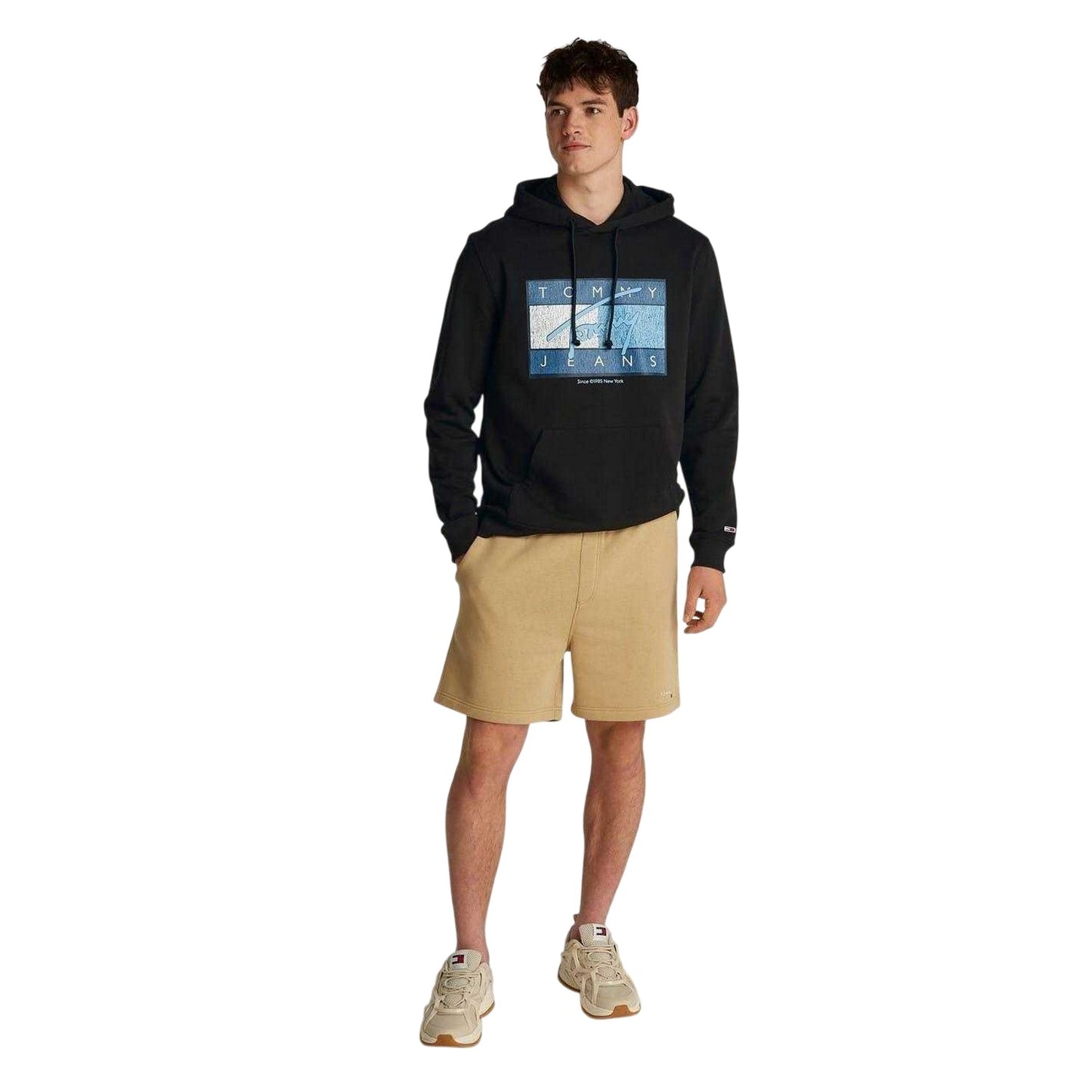 Black - Side - Tommy Jeans Mens Flags Hooded Regular Hoodie