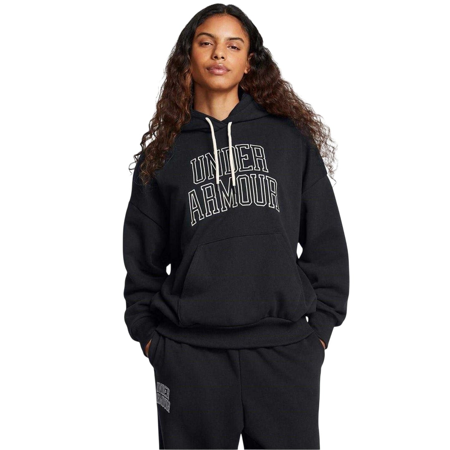 Black - Side - Under Armour Womens-Ladies Icon Icon Drop Shoulder Oversized Hoodie