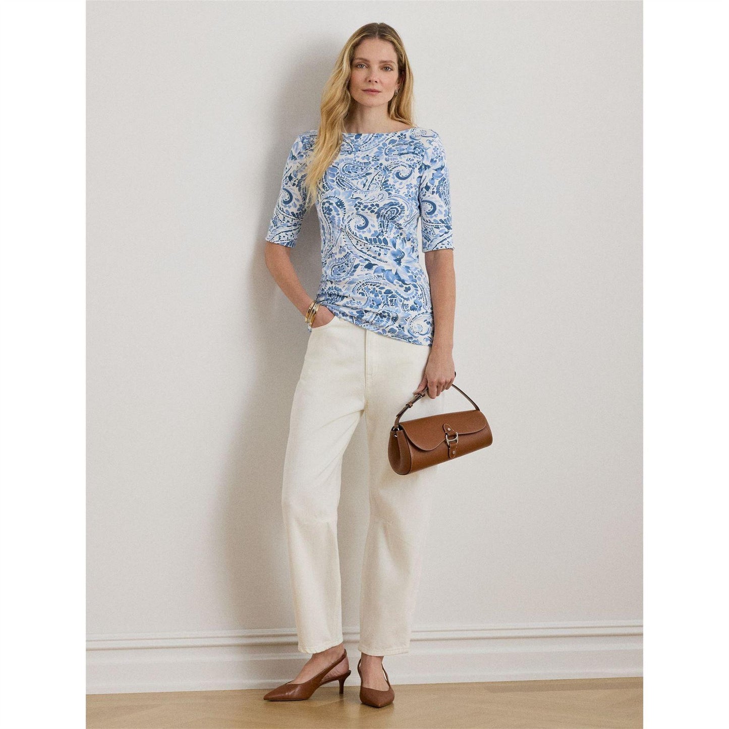 White-Blue - Pack Shot - Ralph Lauren Womens-Ladies Floral T-Shirt