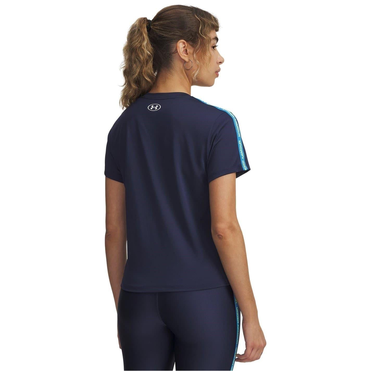 Washed Navy - Back - Under Armour Womens-Ladies Tech Wordmark Taped T-Shirt