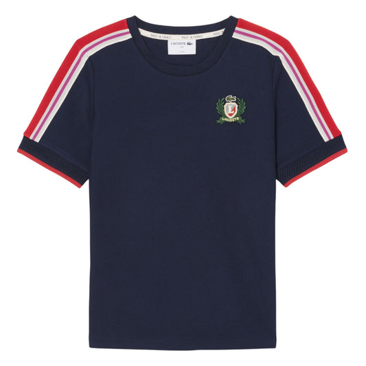 Navy Blue - Front - Lacoste Womens-Ladies Badge Embroidered T-Shirt