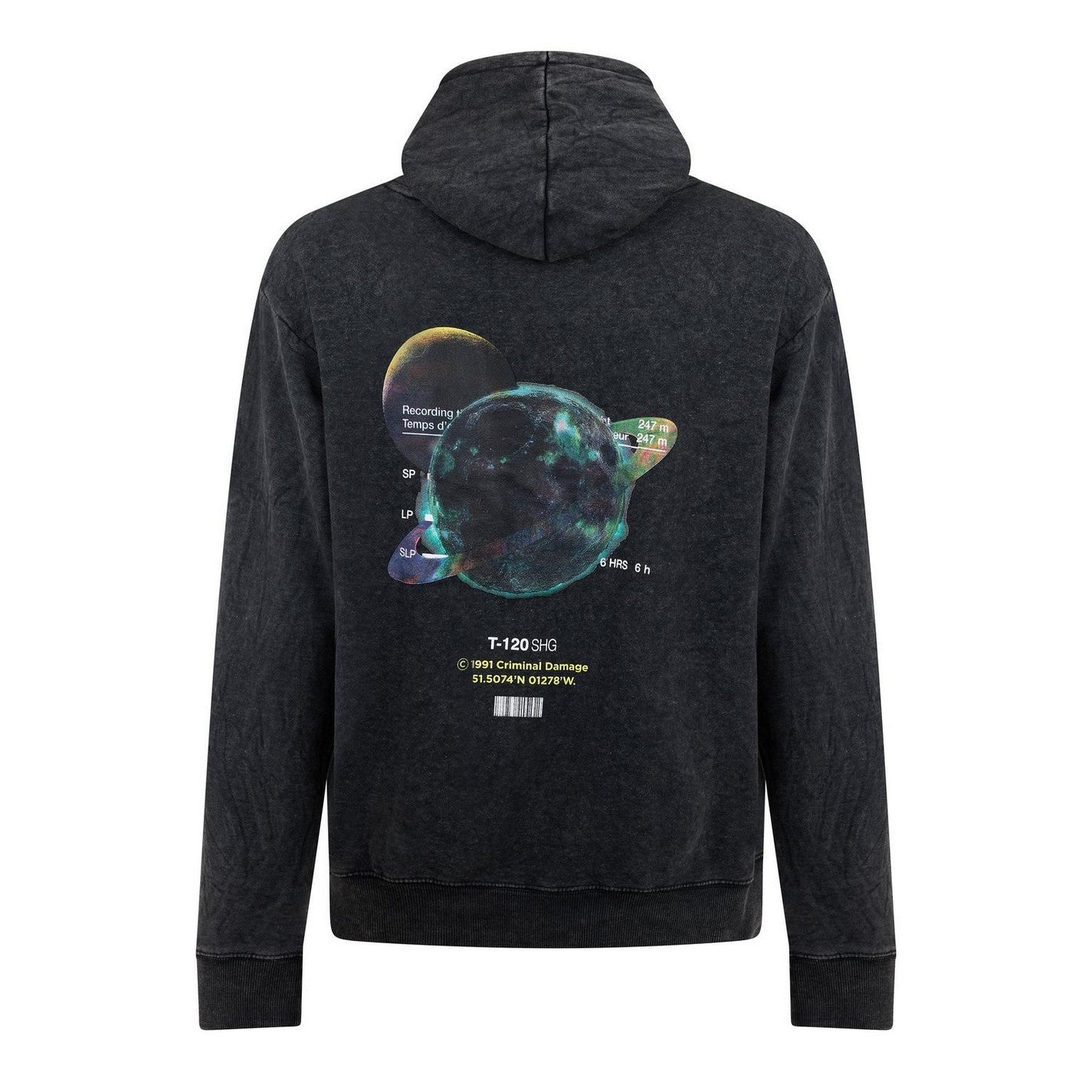 Black Wash - Back - Criminal Damage Mens Galaxy Washed Hoodie