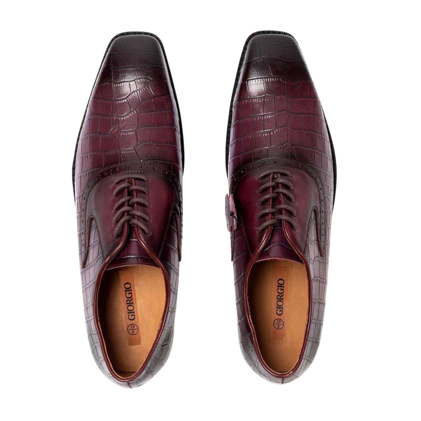 Maroon - Lifestyle - Giorgio Mens Croc Full Grain Leather Oxford Shoes