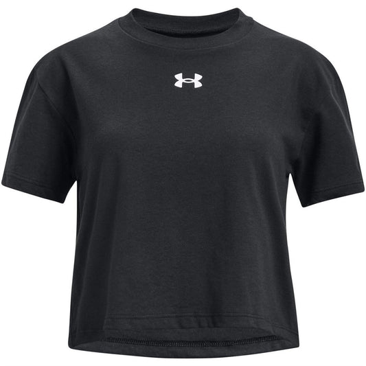Black - Front - Under Armour Childrens-Kids Sportstyle Logo Crop T-Shirt