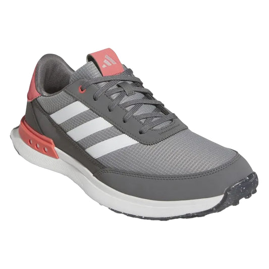 Grey Three-Cloud White-Preloved Scarlet - Front - Adidas Mens S2G 24 Spikeless Golf Shoes