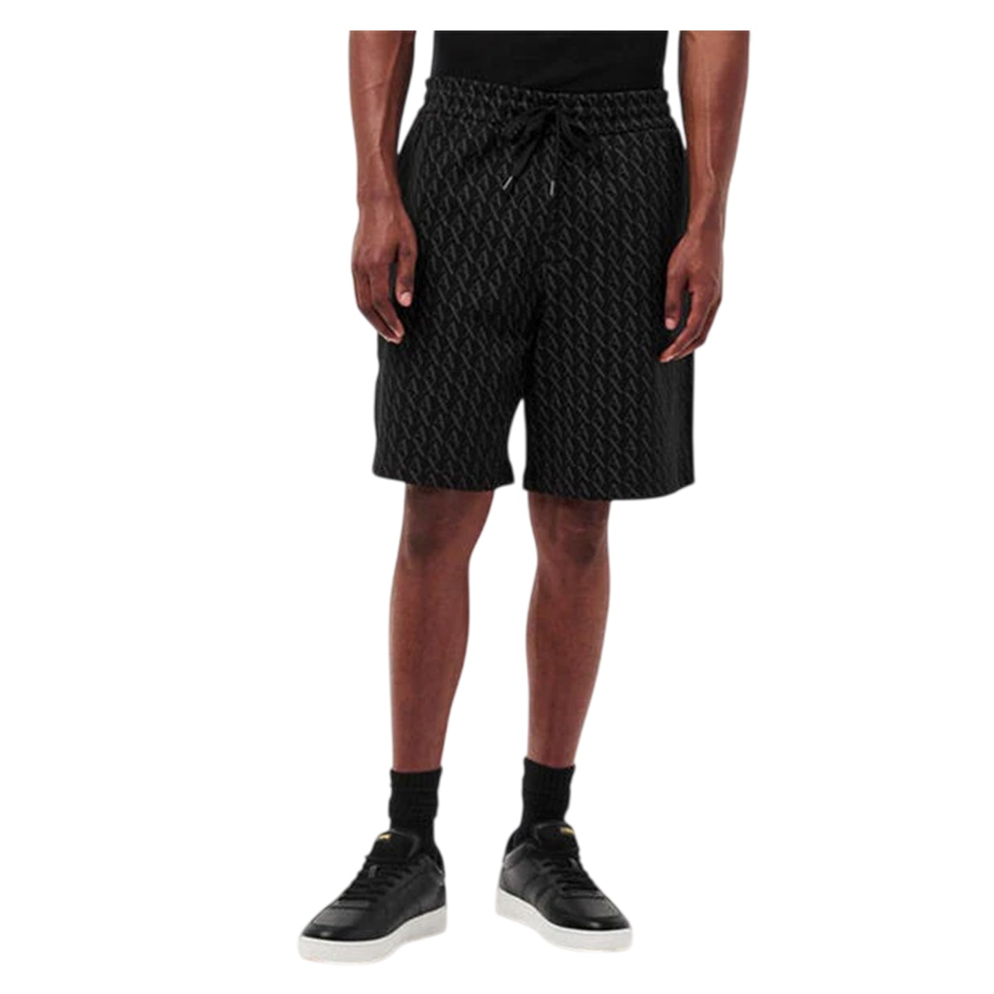 Black - Side - Armani Exchange Mens All Over Logo Shorts