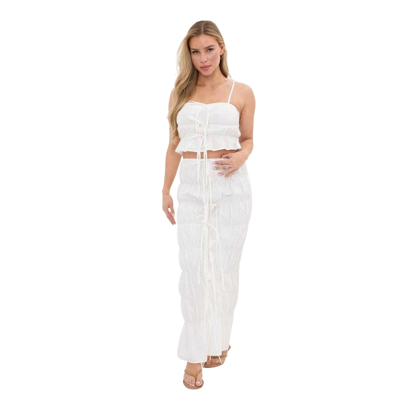 White - Side - I Saw It First Womens-Ladies Ruched Poplin Maxi Skirt
