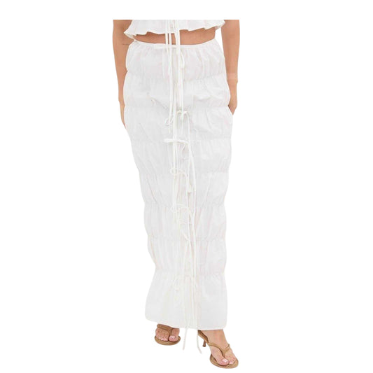 White - Front - I Saw It First Womens-Ladies Ruched Poplin Maxi Skirt