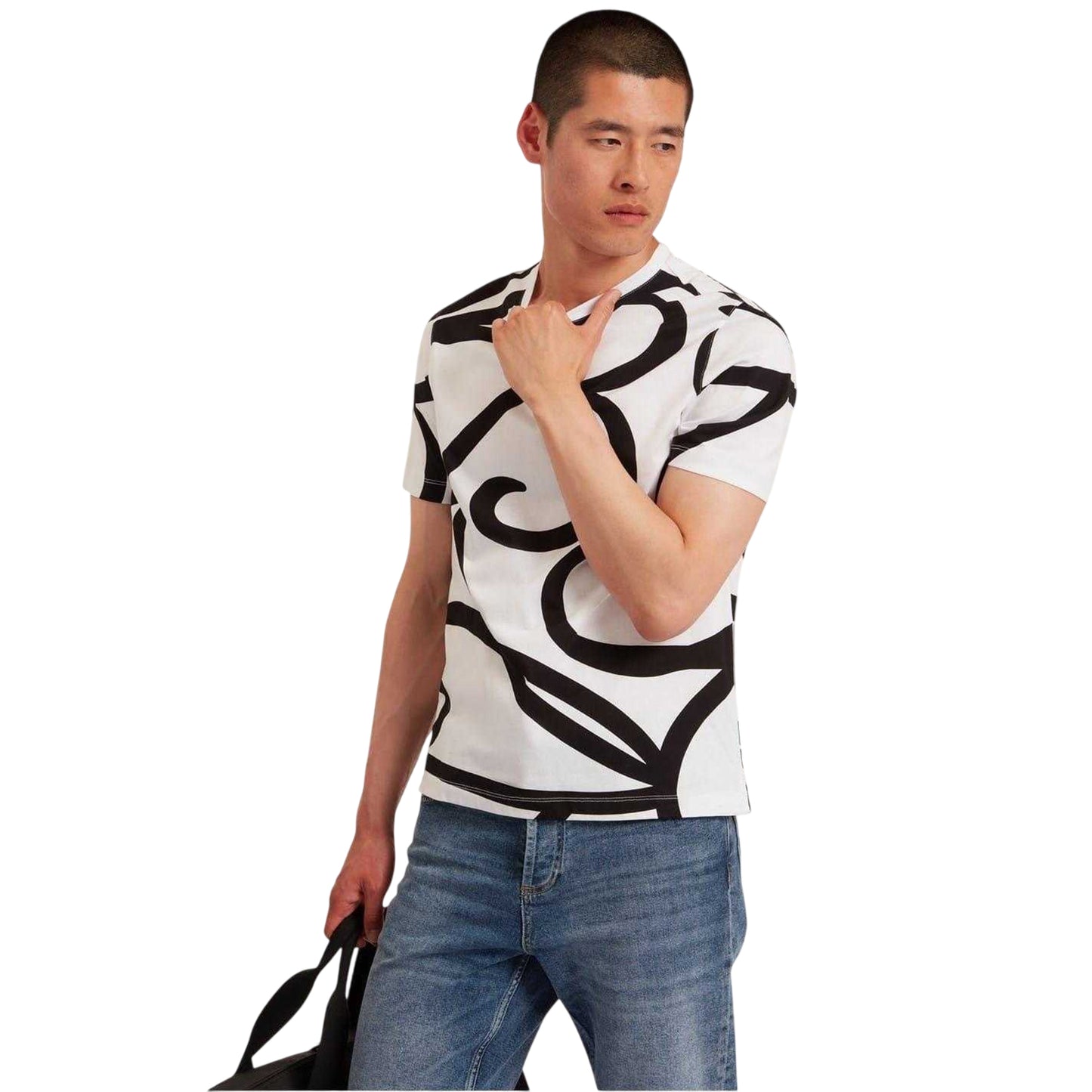White - Lifestyle - Ted Baker Mens Script Crew Neck T-Shirt