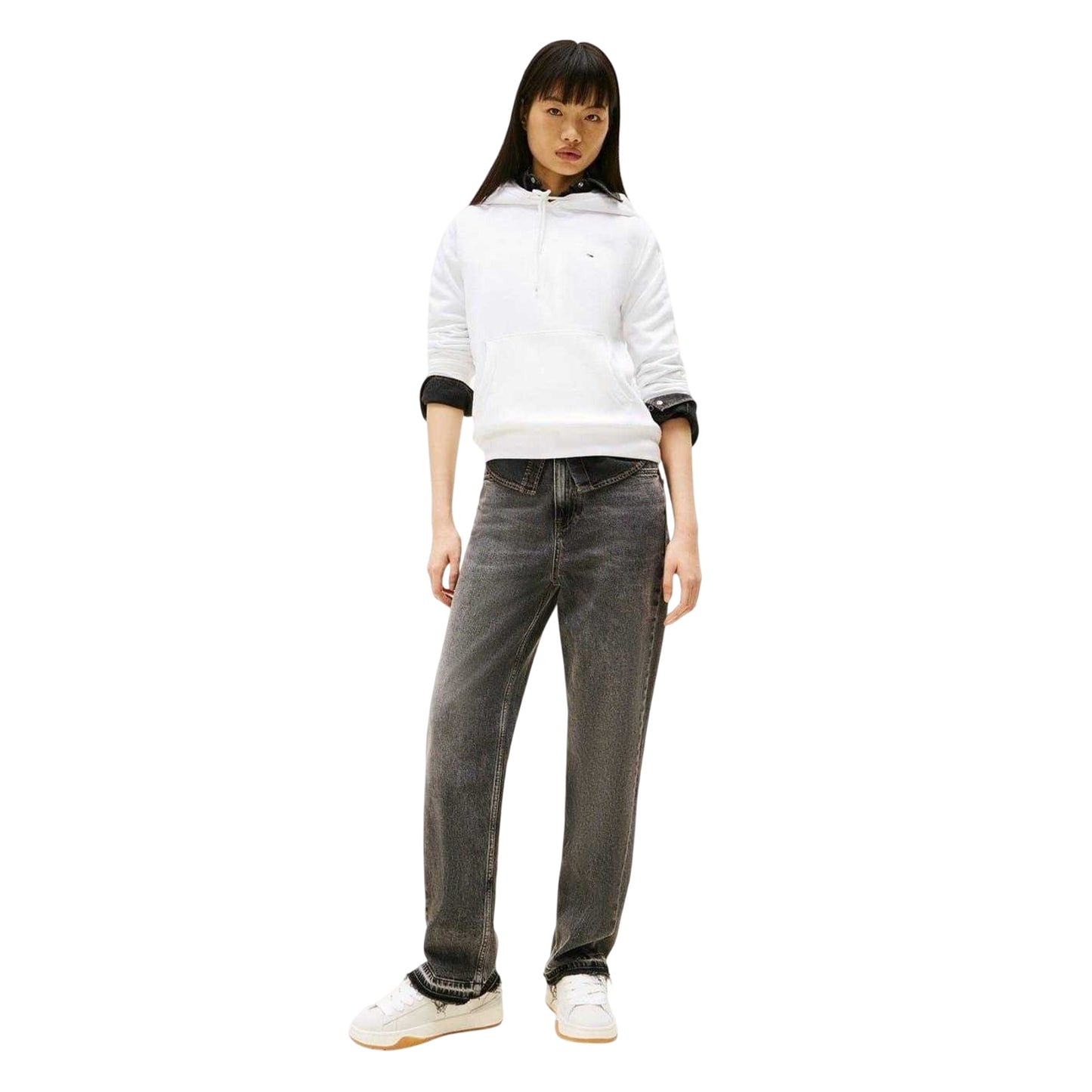 White - Side - Tommy Jeans Womens-Ladies Flag Hoodie