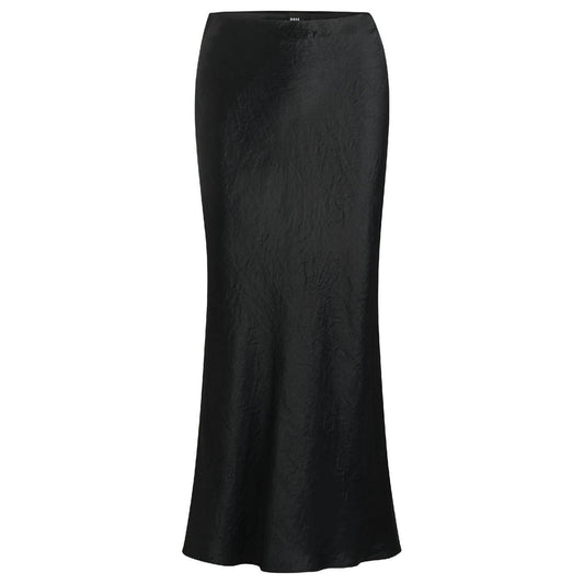 Black - Front - Boss Womens-Ladies Vesatie Crinkled Maxi Skirt