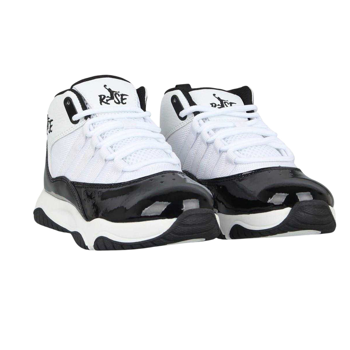 White-Black - Pack Shot - Rise Childrens-Kids Shuttle Trainers