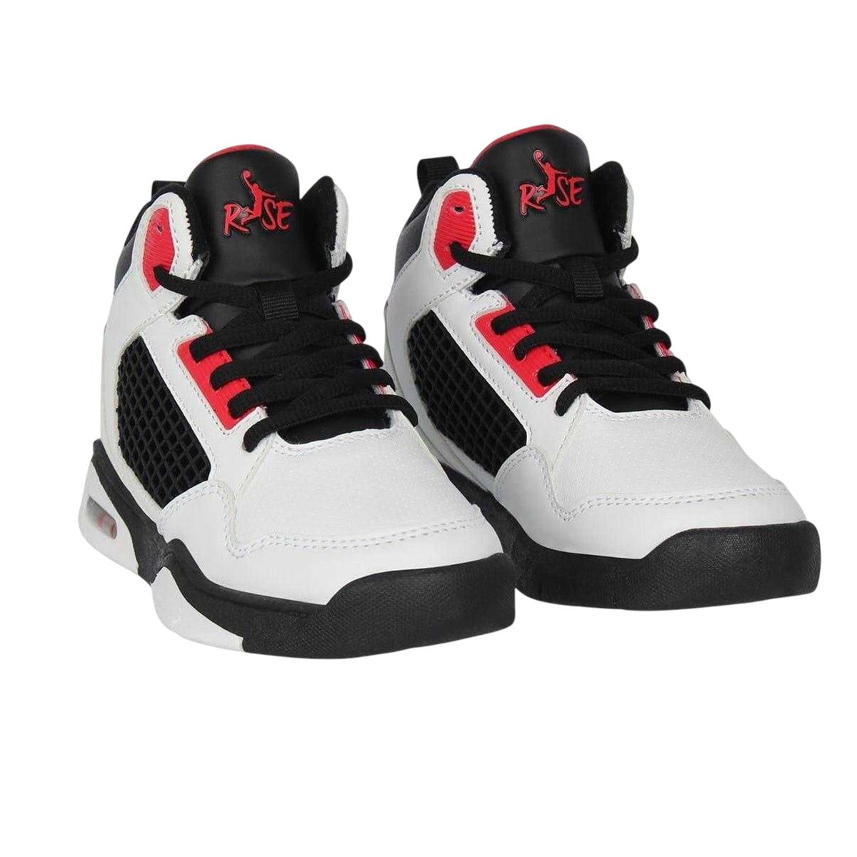 White-Black-Red - Pack Shot - Rise Childrens-Kids Reverse Basketball Shoes