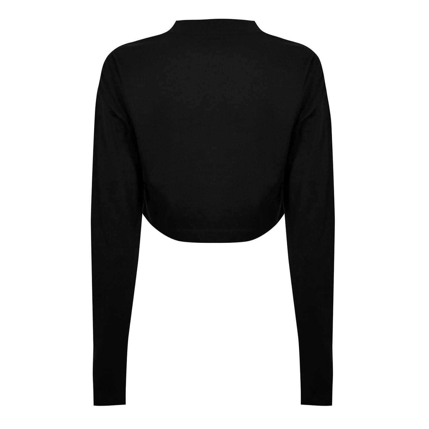 Black - Back - Calvin Klein Womens-Ladies Jeans Chest Logo Mock Neck Crop Top