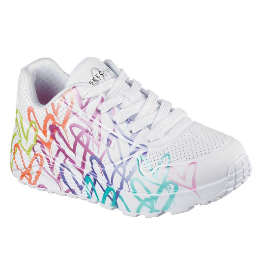 White-Green-Black - Front - Skechers Childrens-Kids Uno Lite Heart Trainers