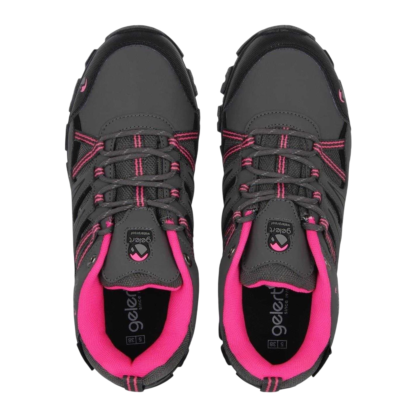 Charcoal-Pink - Pack Shot - Gelert Childrens-Kids Horizon Waterproof Walking Shoes