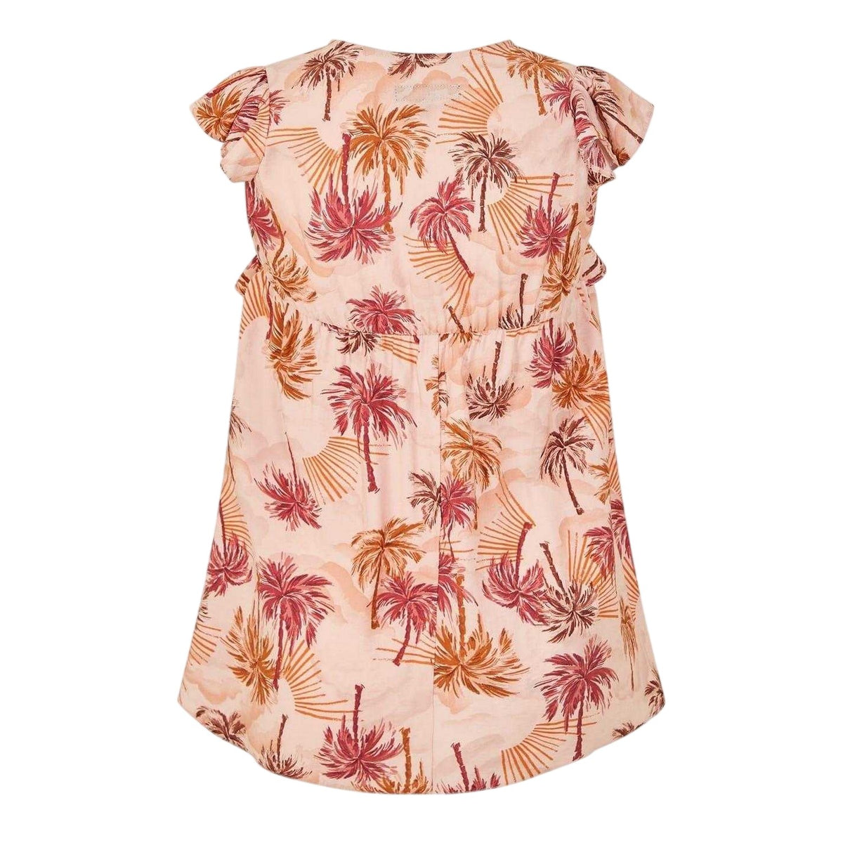 Orange - Back - Biba Girls Palm Tree Tie Neck Relaxed Fit Ruffle Blouse