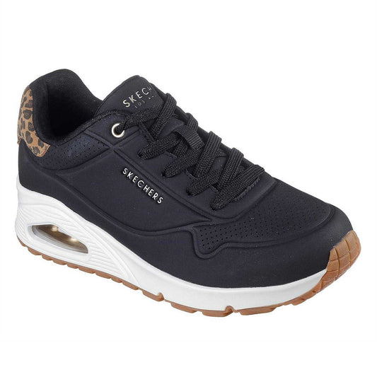 Black - Front - Skechers Womens-Ladies Uno Stand On Air Leopard Print Trainers