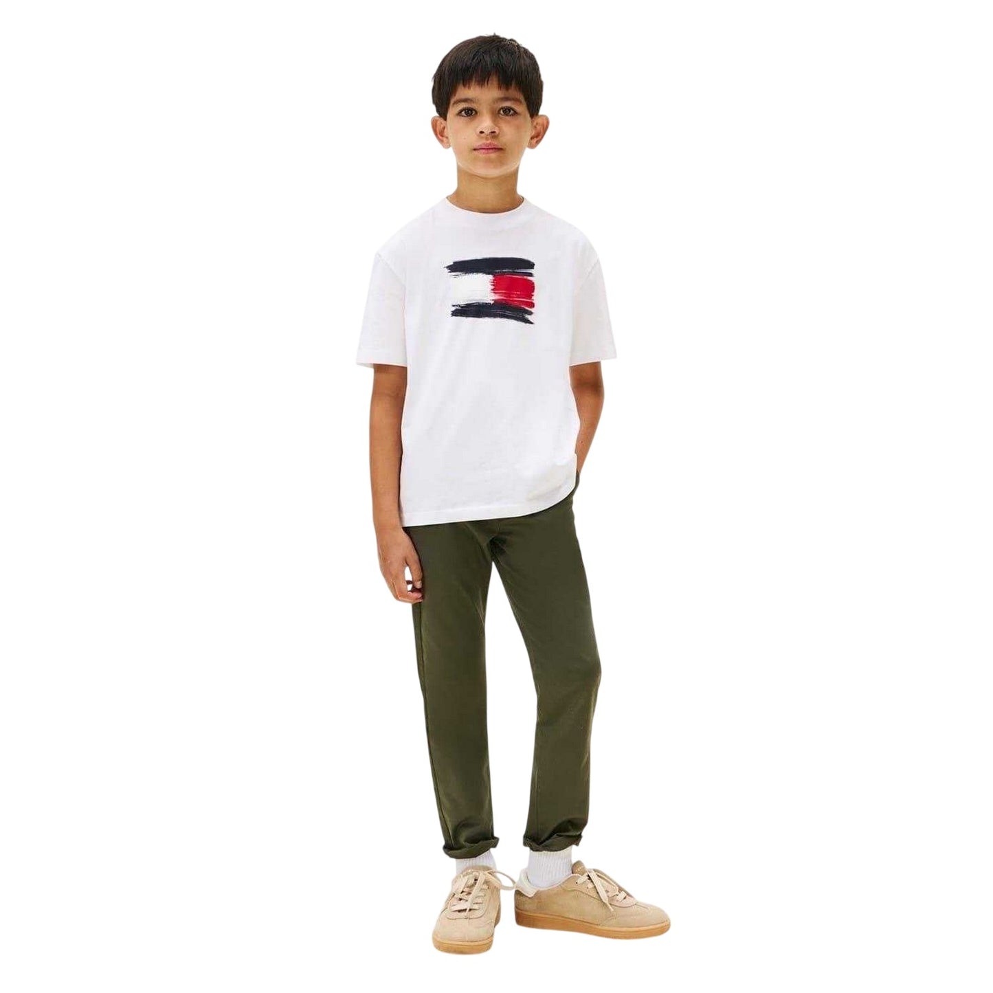 White - Side - Tommy Hilfiger Childrens-Kids Flag T-Shirt