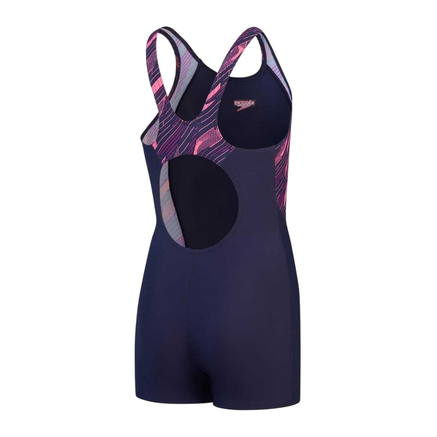 Sporty Navy-Fandango Pink - Back - Speedo Girls Hyperboom Splice Legsuit