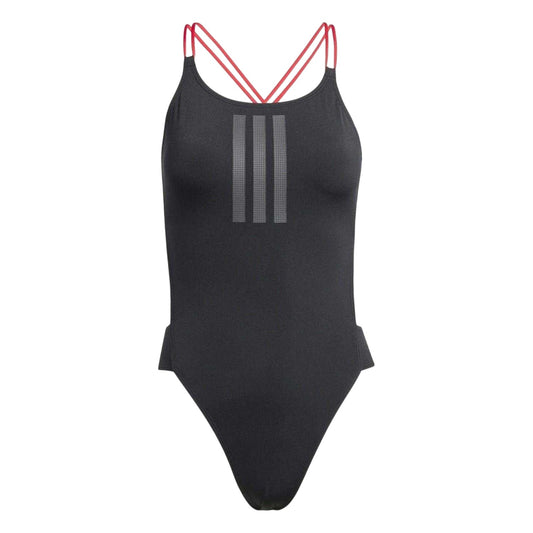 Black - Front - Adidas Womens-Ladies Ripstream 3 Stripes One Piece Swimsuit