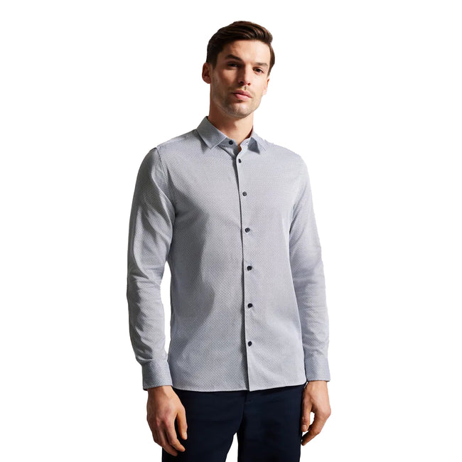 Navy - Side - Ted Baker Mens Alham Geometric Long-Sleeved Shirt