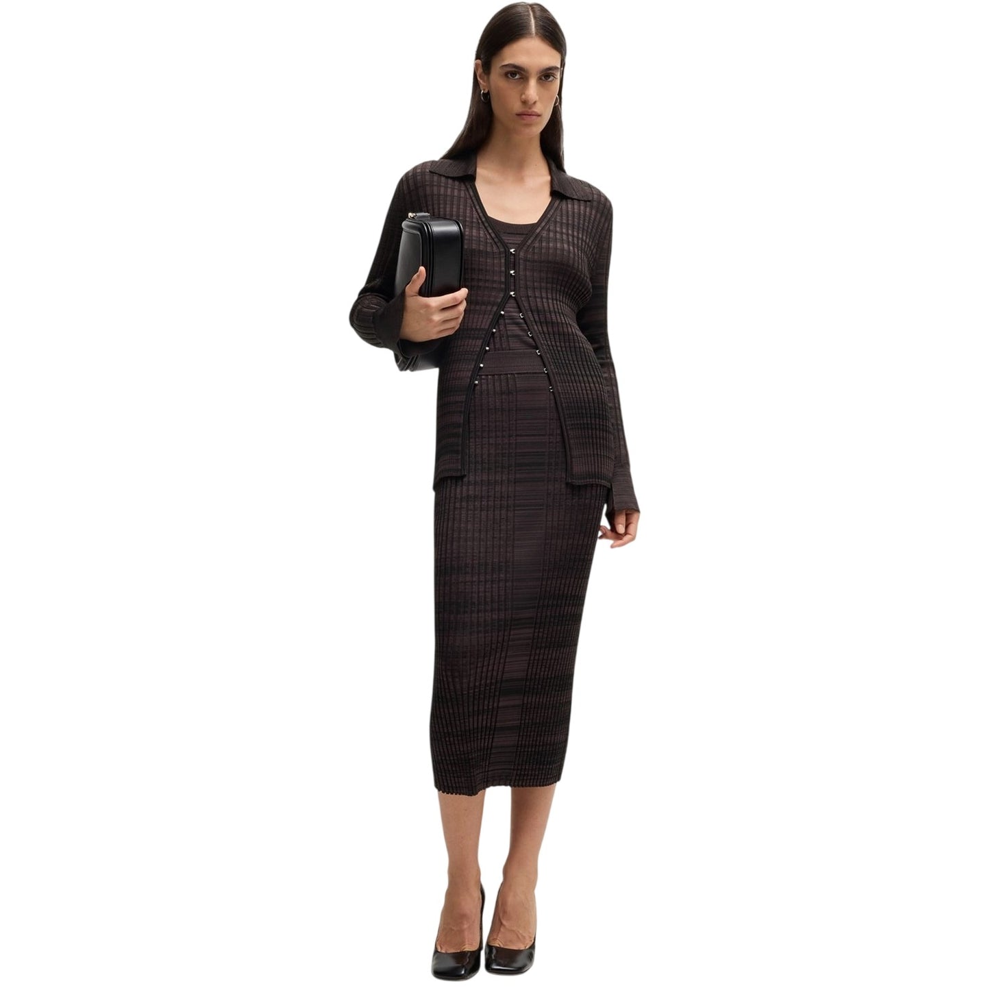 Dark Burgundy - Lifestyle - Boss Womens-Ladies Farmina Knitted Midi Skirt