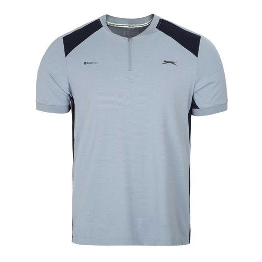 Blue-Navy - Front - Slazenger Mens Logo Woven Zip Neck Golf T-Shirt
