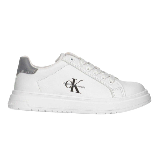 White-Grey - Front - Calvin Klein Childrens-Kids Lace Up Trainers