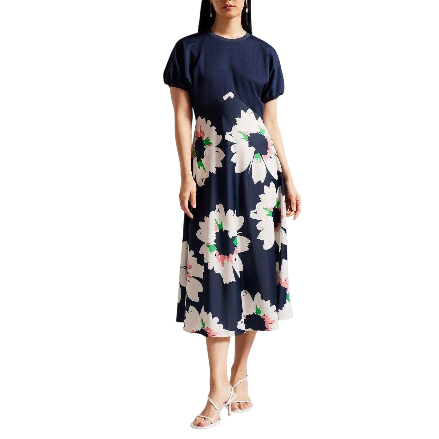 Dark Blue - Lifestyle - Ted Baker Womens-Ladies Floral A-line Puff Sleeve Midi Dress