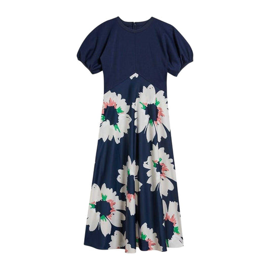 Dark Blue - Front - Ted Baker Womens-Ladies Floral A-line Puff Sleeve Midi Dress
