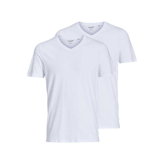 White - Front - Jack And Jones Mens V Neck Regular T-Shirt (Pack of 2)