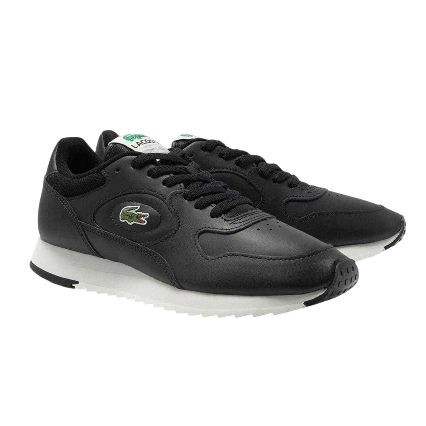 Black-Off White - Side - Lacoste Mens Linetrack Leather Running Trainers