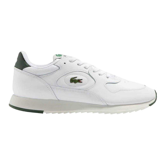 White-Green - Front - Lacoste Mens Linetrack Leather Running Trainers
