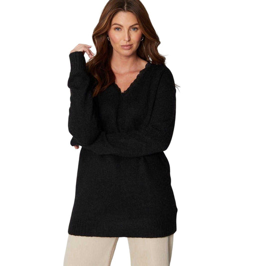 Black - Front - Be You Womens-Ladies Lace Relaxed Fit Sweater Top
