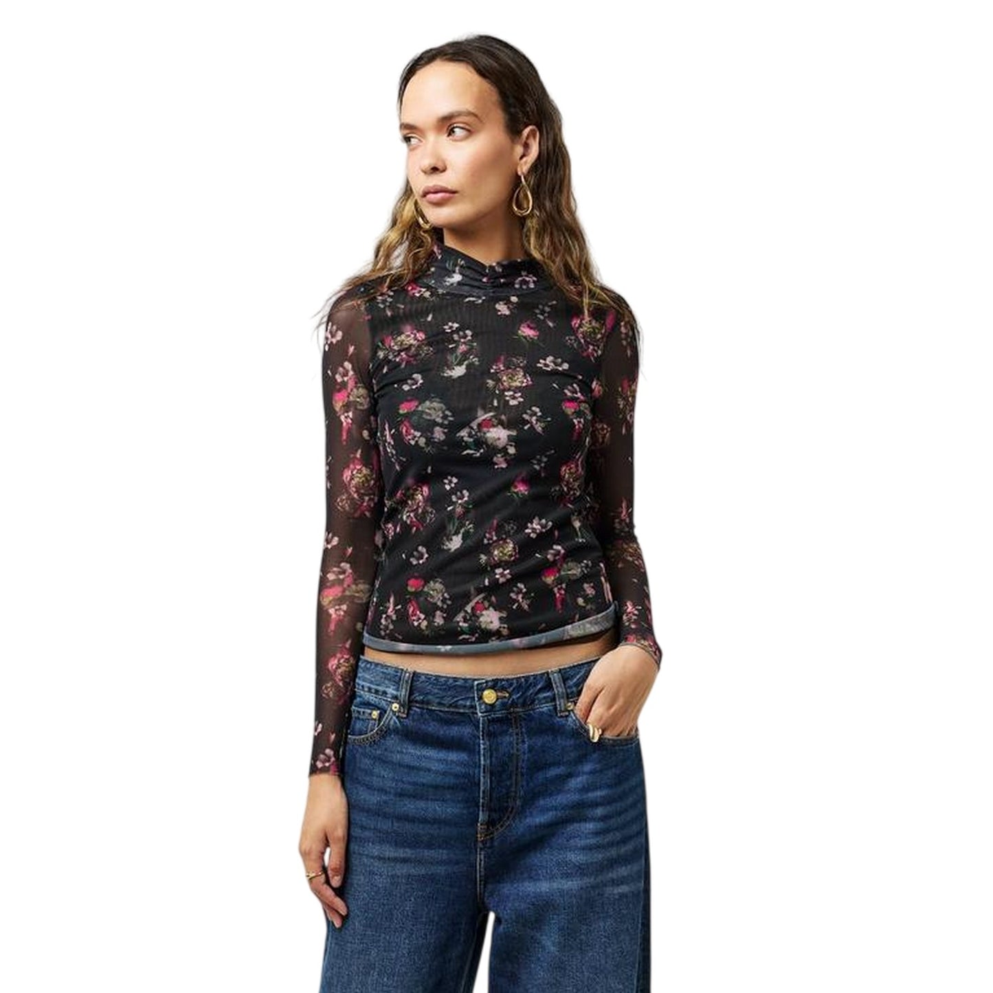 Black - Side - Ted Baker Womens-Ladies Flowers High-Neck Top