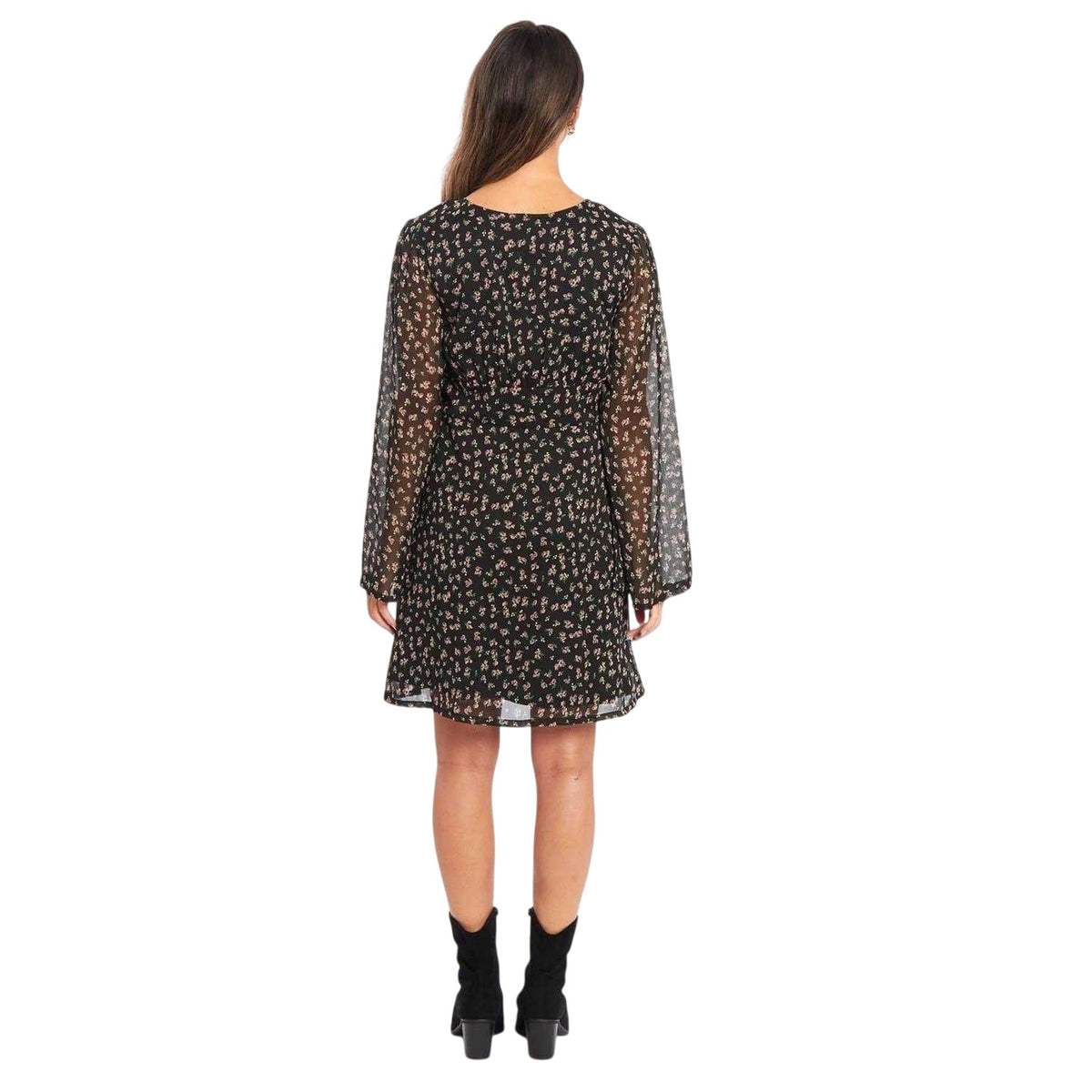 Multicoloured - Back - Be You Womens-Ladies Floral Sheer Fabric A-line Bell Sleeve Mini Dress