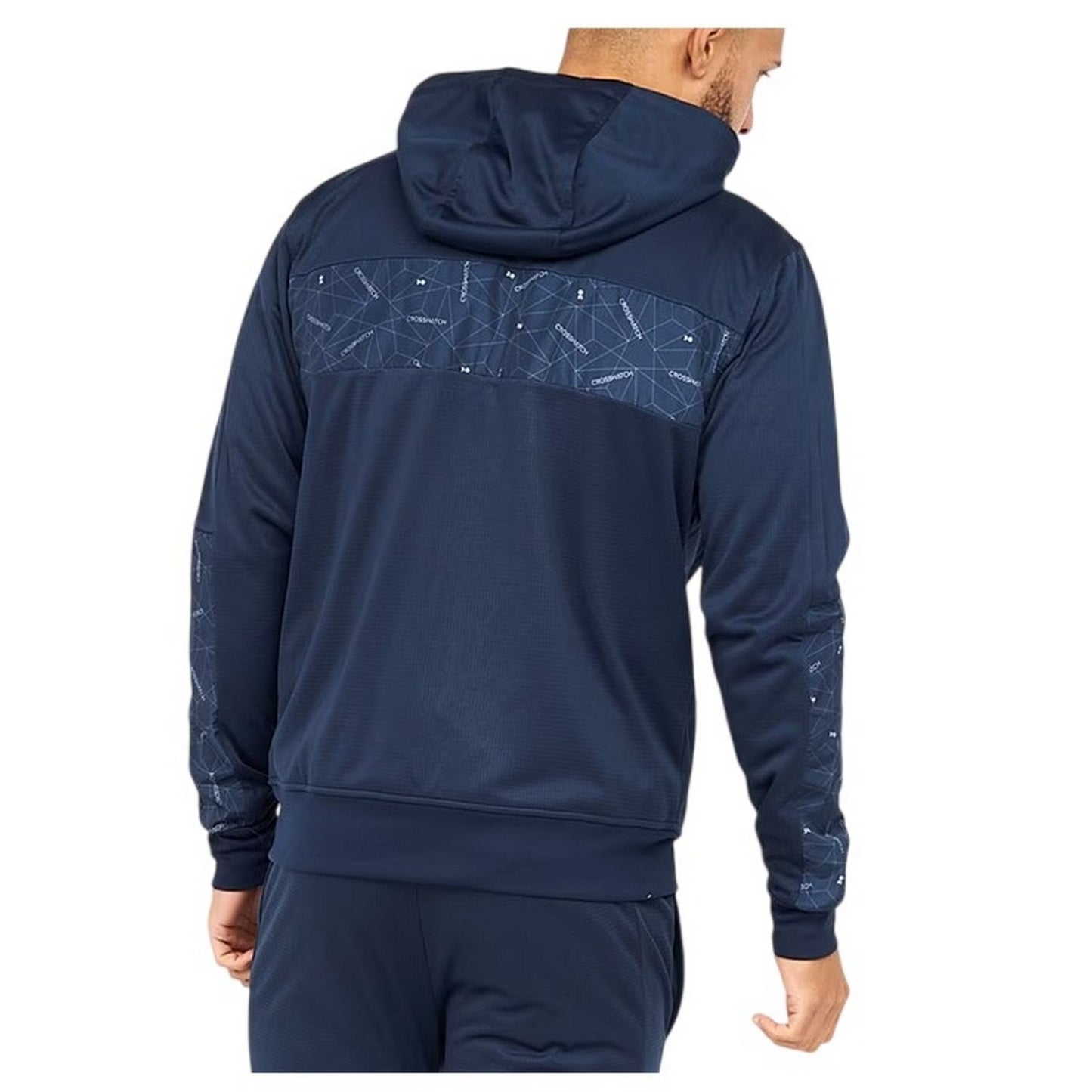 Navy - Back - Crosshatch Mens Geometric Pattern Full Zip Hoodie