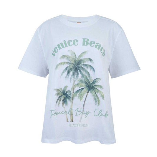 White-Green - Front - SoulCal Womens-Ladies Palm Tree Oversized T-Shirt