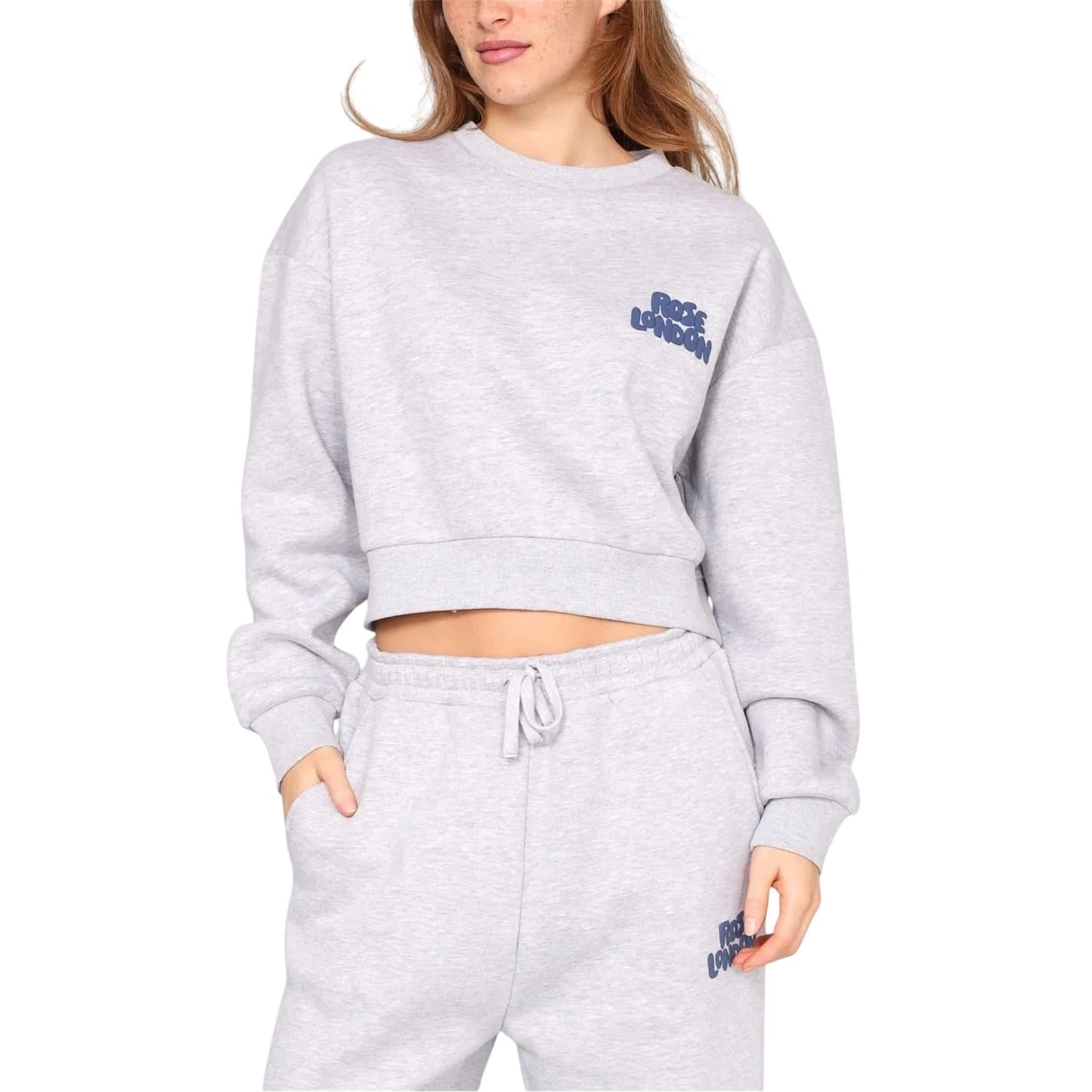 Grey Marl - Pack Shot - Rose London Womens-Ladies All Love Graphic Print Crop Sweatshirt