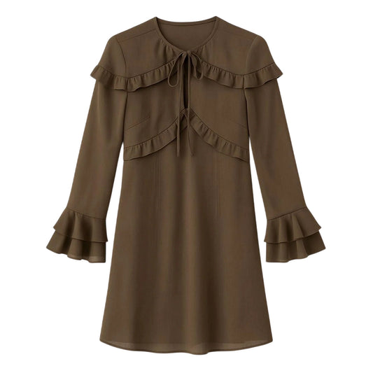 Brown - Front - I Saw It First Womens-Ladies Ruffled Mini Dress