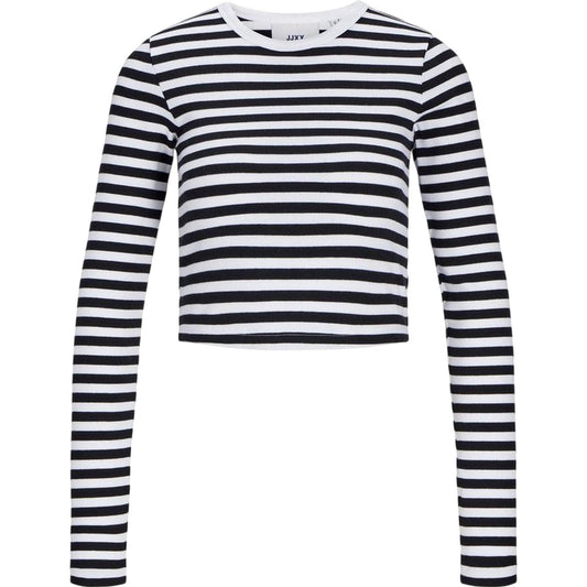 Bright White - Front - JJXX Womens-Ladies Feline Stripes Crop T-Shirt