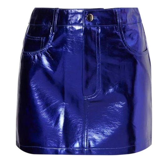 Purple - Front - AmyLynn Womens-Ladies Metallic Faux Leather Mini Skirt