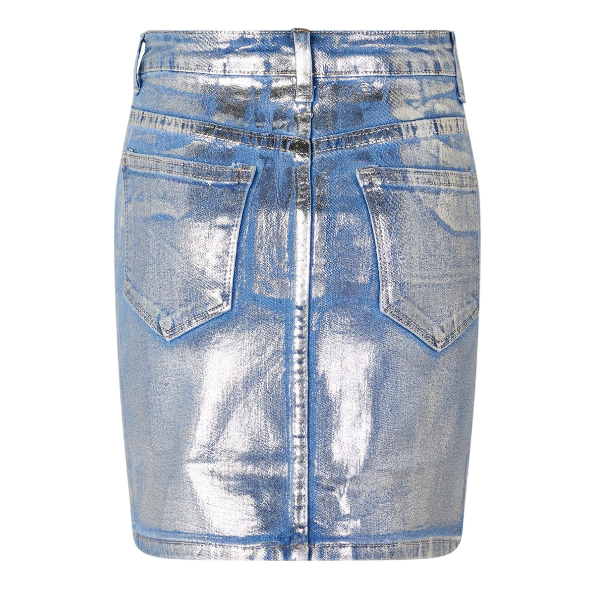 Blue - Back - AmyLynn Womens-Ladies Metallic Denim Mini Skirt