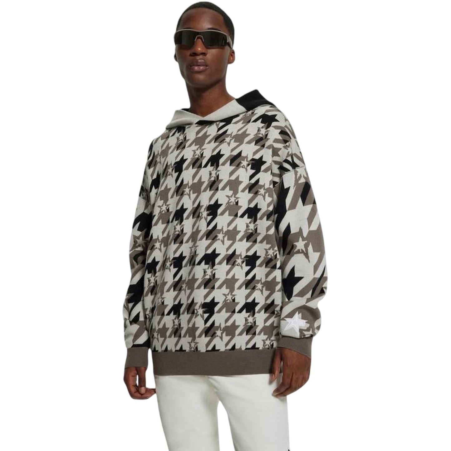 Beige - Lifestyle - Boss Mens Houndstooth Oversized Hoodie