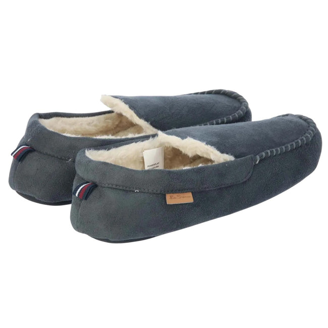 Grey - Back - Ben Sherman Mens Casa Cartegena Moccasin Slippers
