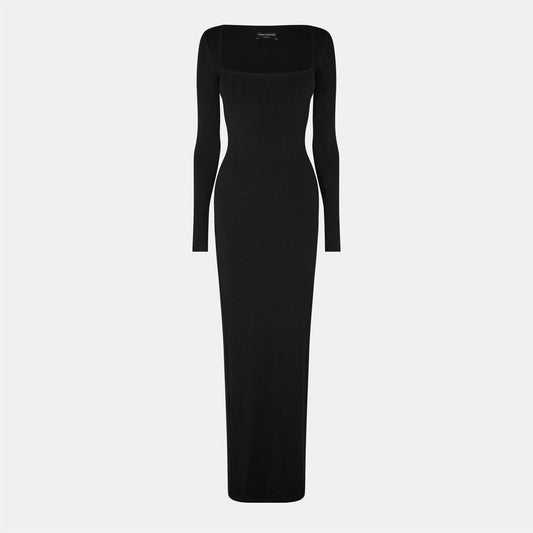 Black - Front - Naked Wardrobe Womens-Ladies Polyester Square Neck Maxi Dress