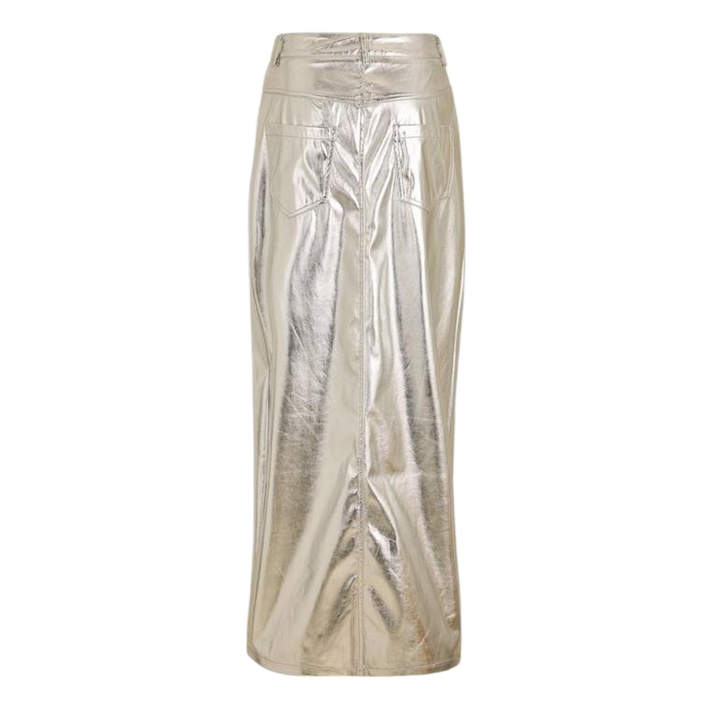 Silver Metallic - Back - AmyLynn Womens-Ladies Lupe Metallic Front Slit Pencil Skirt